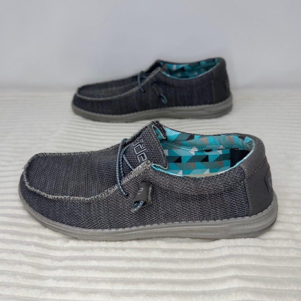 Hey Dude Wally Sox Charcoal Men's Size 9 Slip On Loafers Teal Plaid Lining - Picture 5 of 8